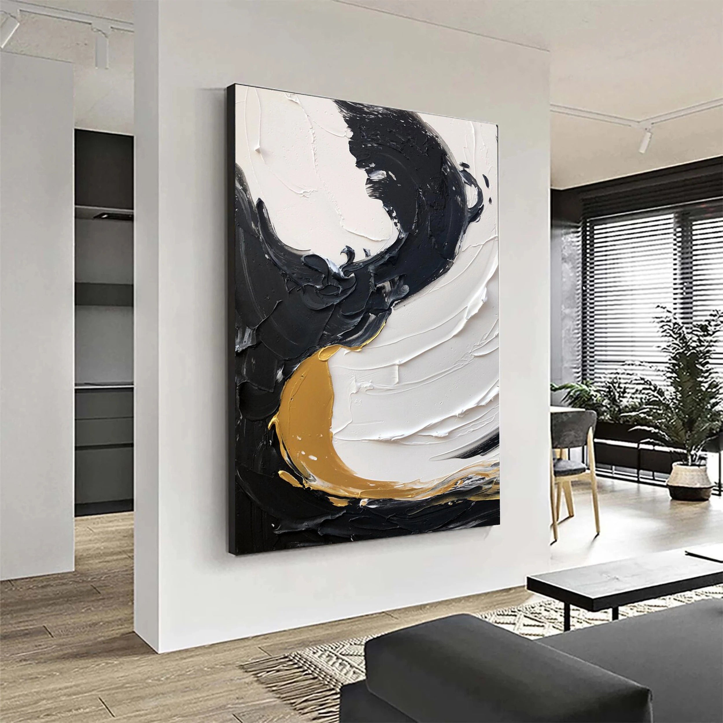 Black White Textured Minimalist Wall Art #MZ069