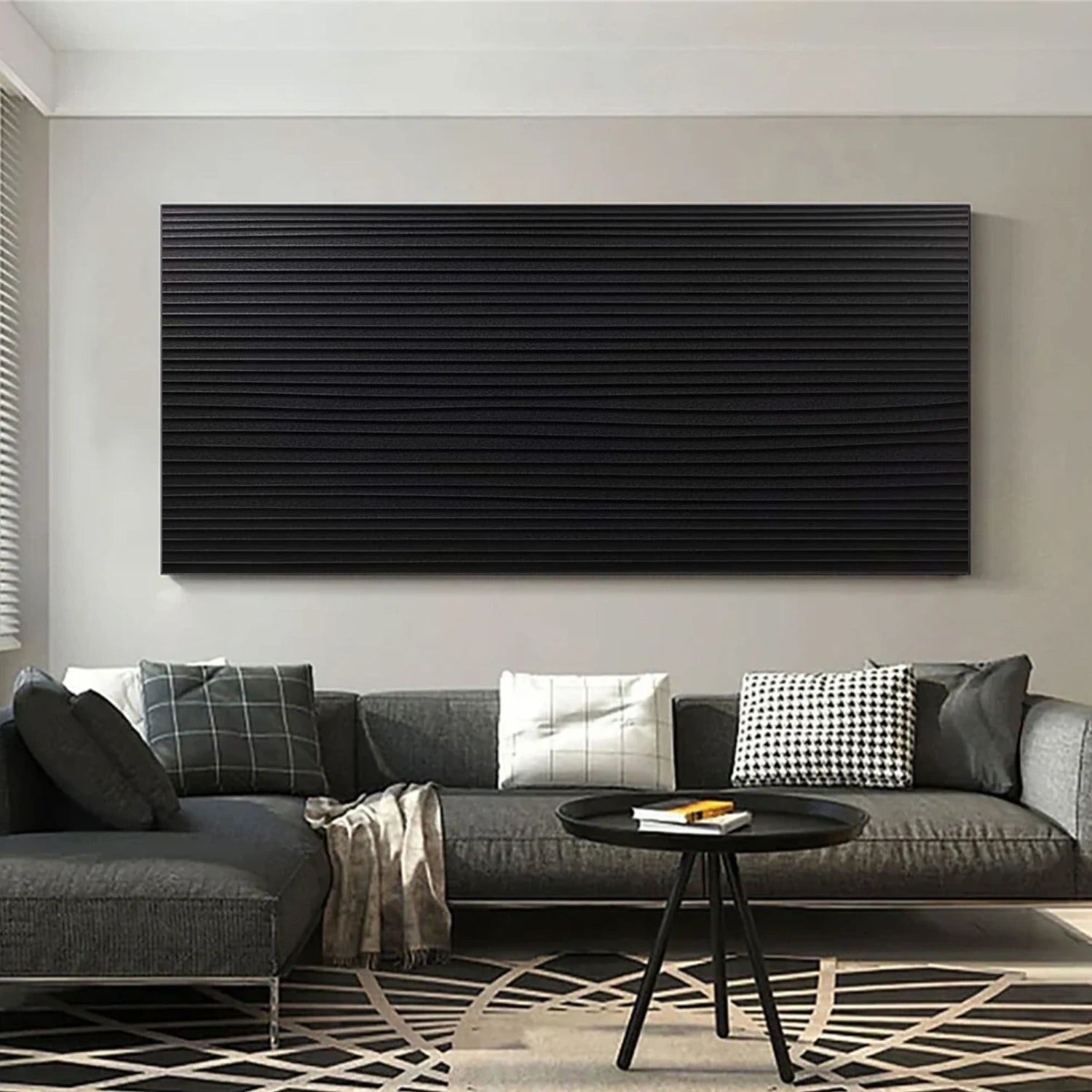 Black Minimalist Textured Canvas Art #MZ160