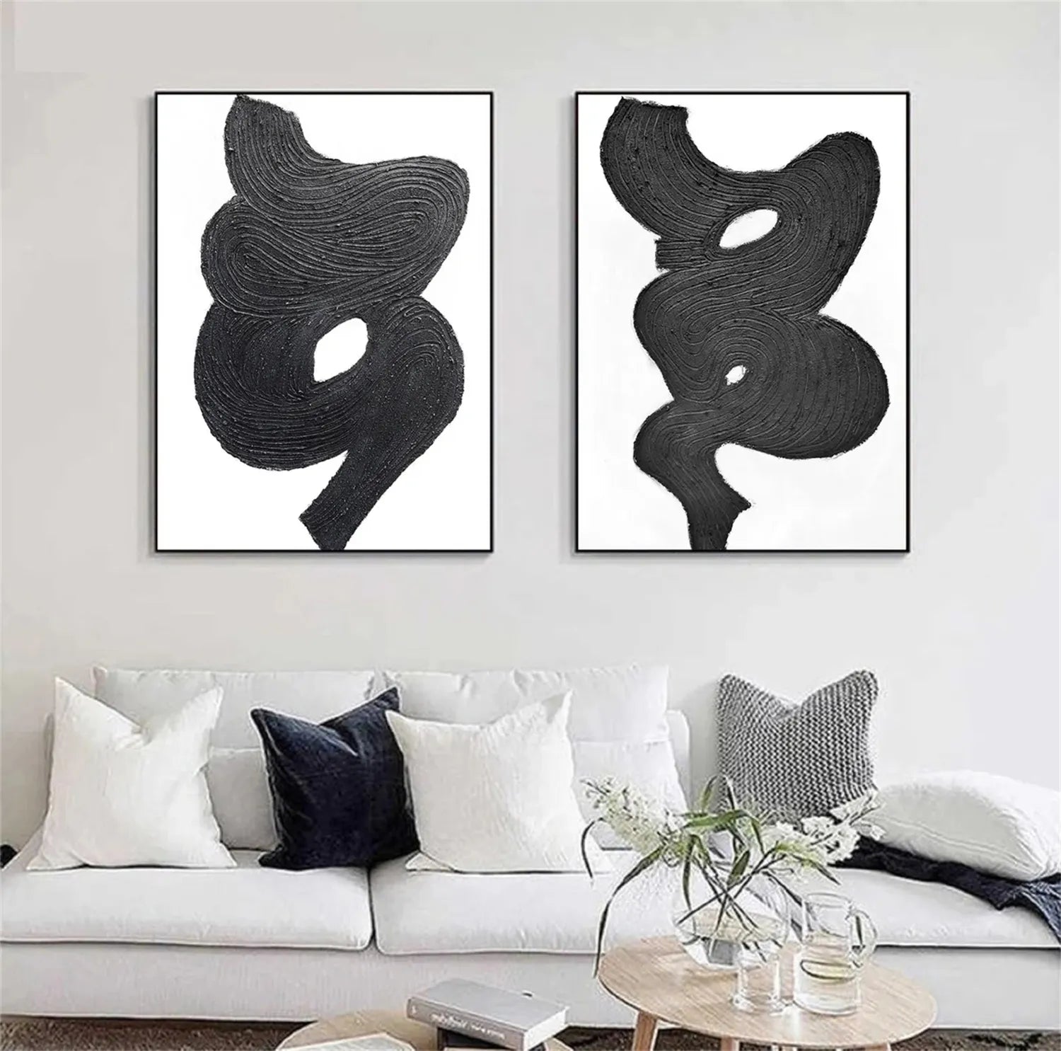 Black White Textured Minimalist Wall Art Set of 2 #MZ114