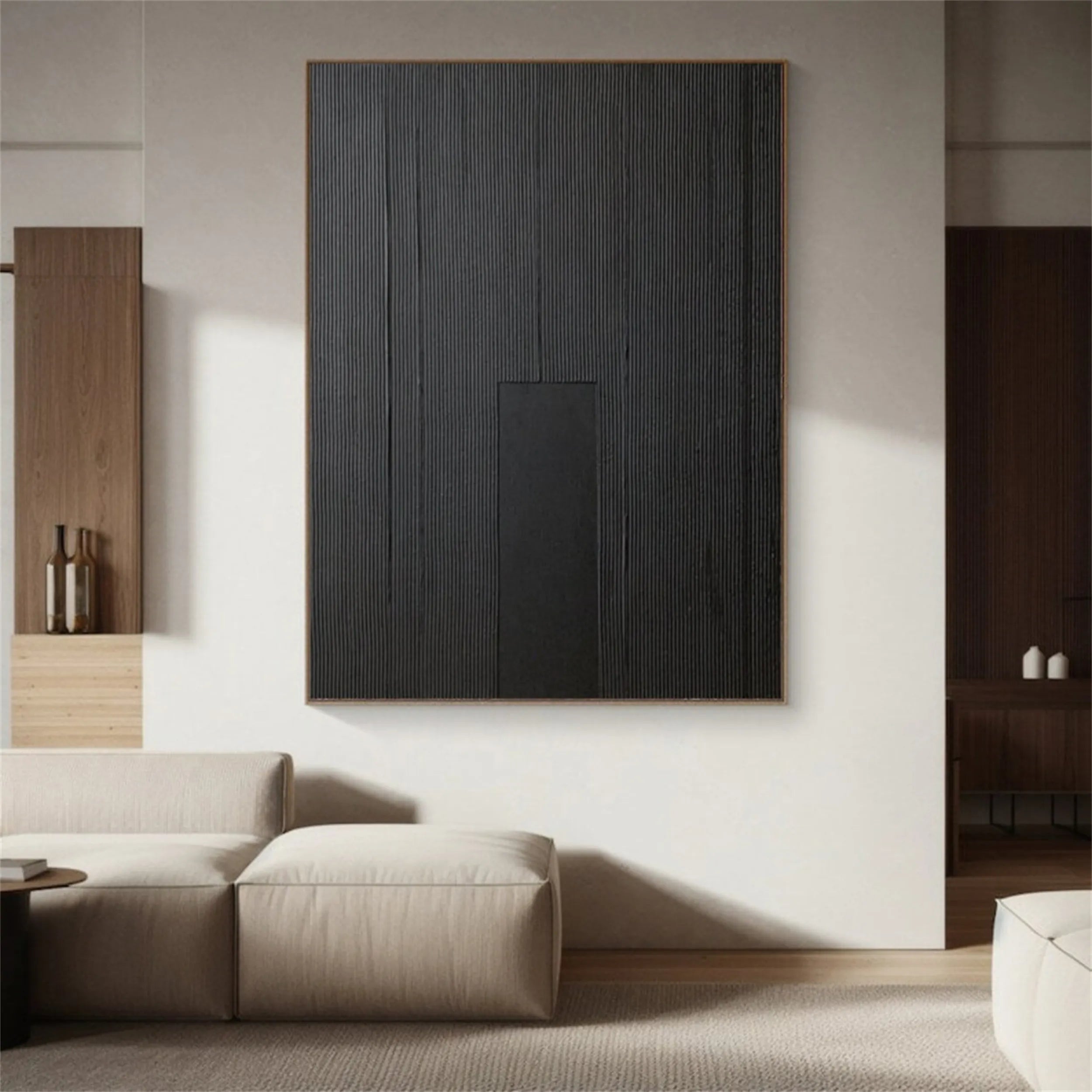 Black Minimalist Textured Painting Canvas #MZ088