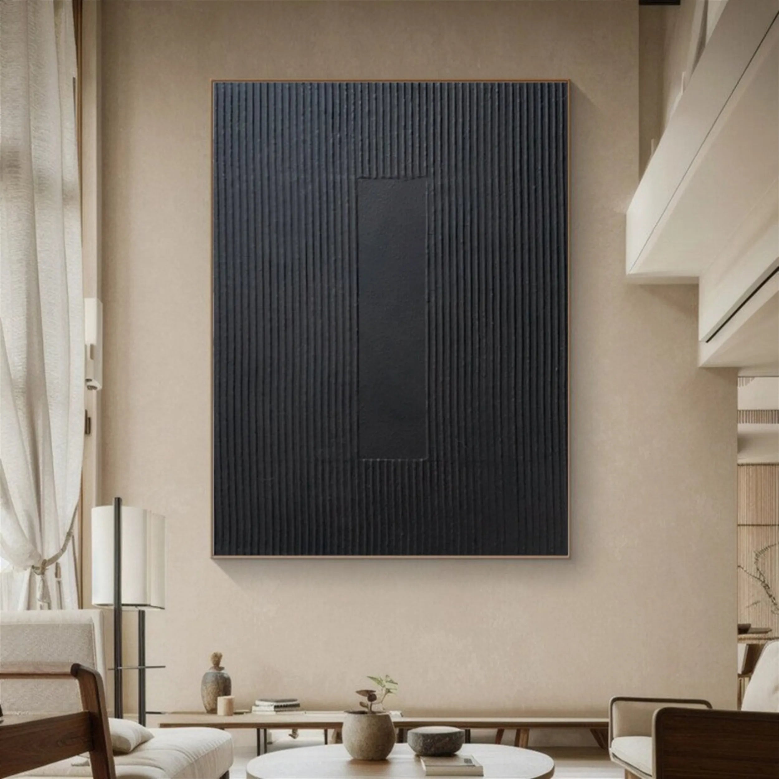 Black Minimalist Textured Painting Canvas #MZ086