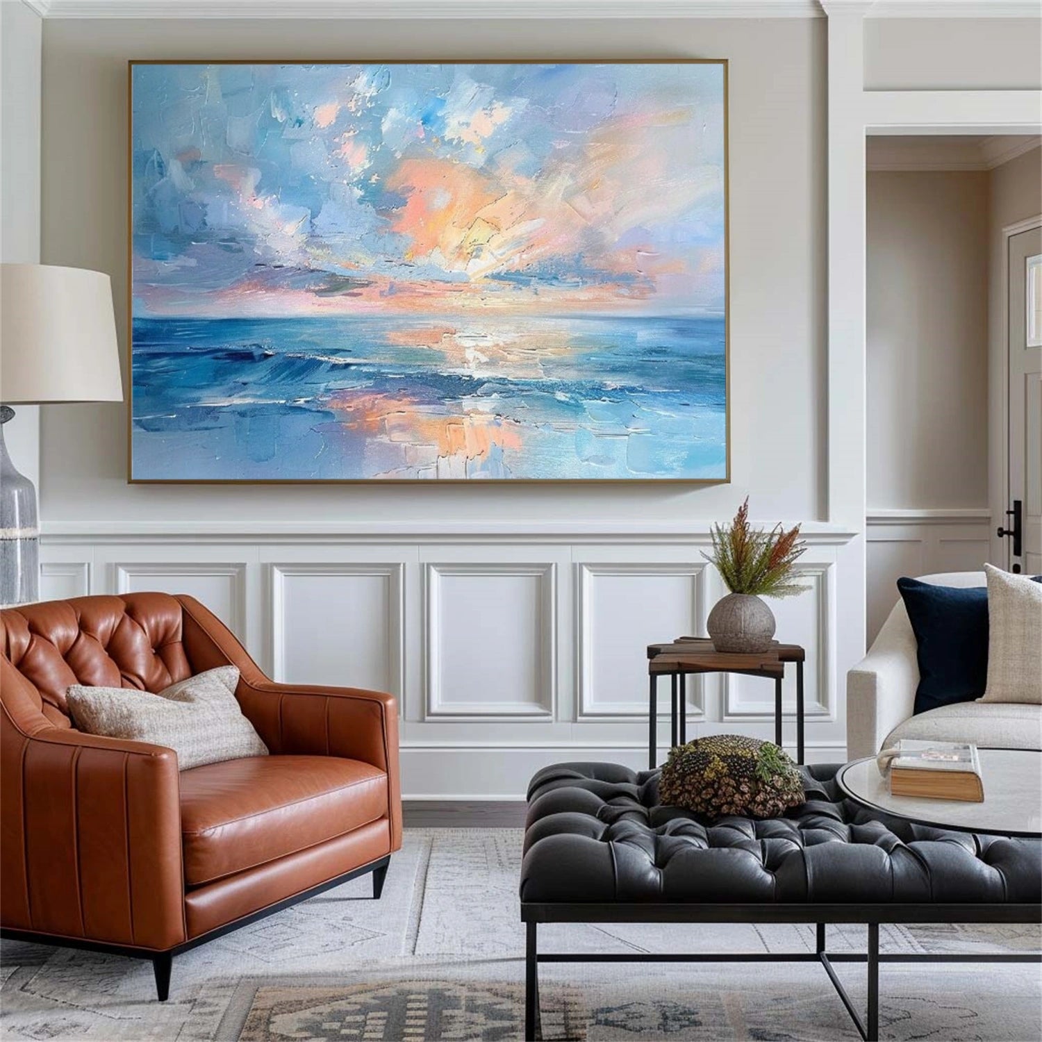 Colorful Ocean And Sky Abstract Textured Canvas Art #OS 298