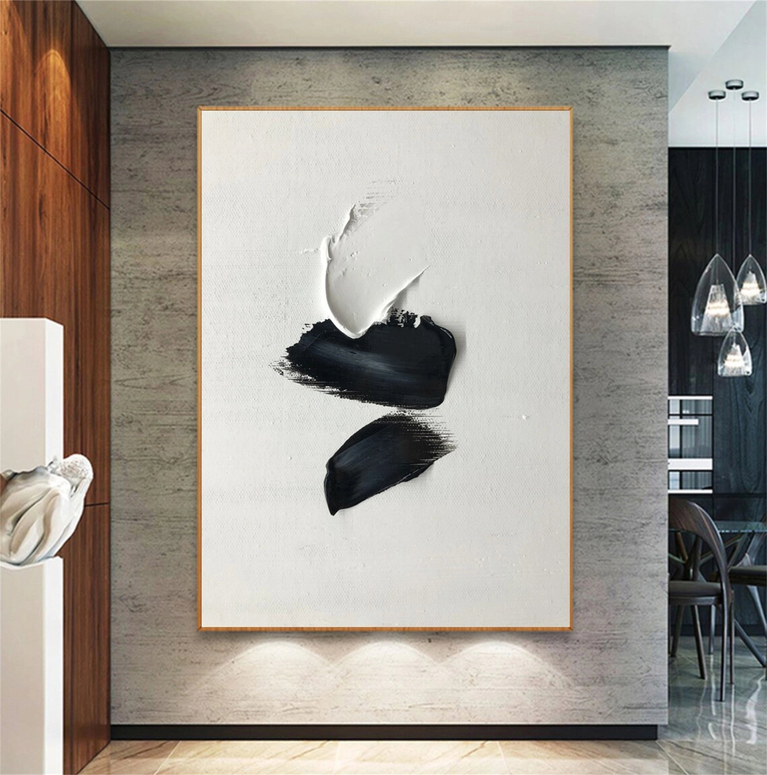 White & Black Minimalist Textured Painting Canvas #MM136