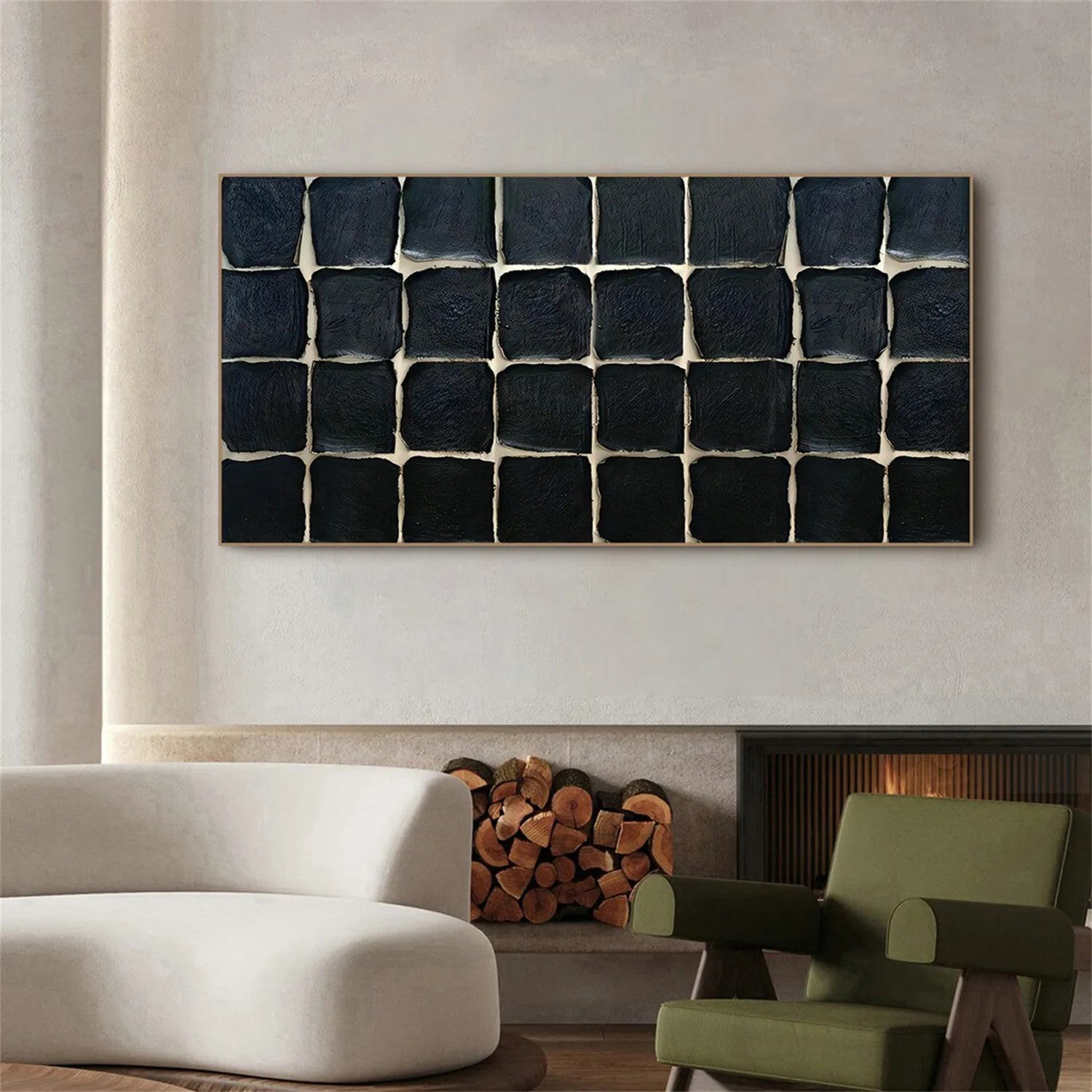 Black Plaster Art Minimalist Textured Painting #MZ109