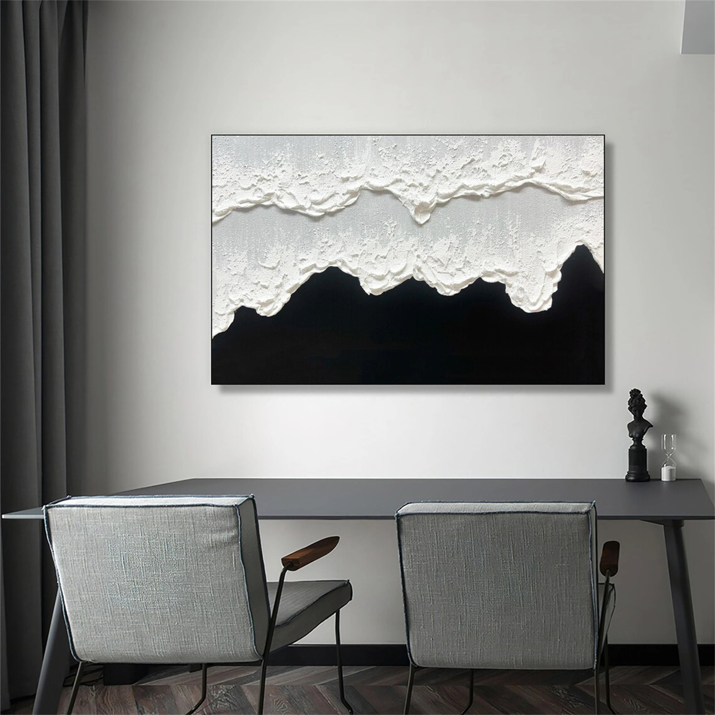 Black White Textured Minimalist Wall Art #MZ061