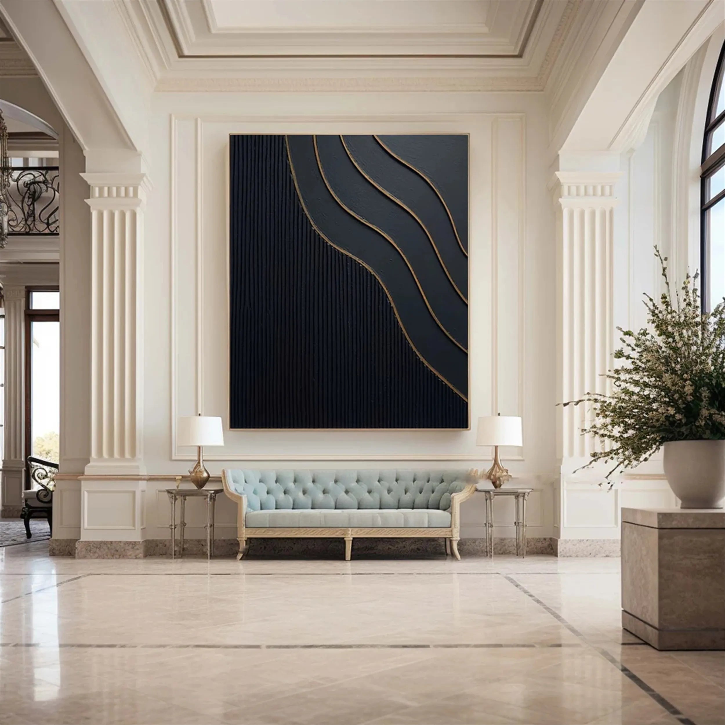 Black Gold Minimalist Textured Painting #MZ087