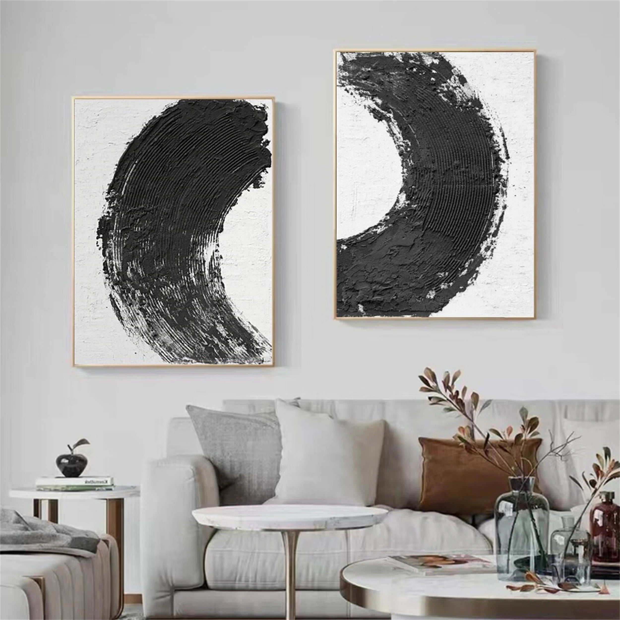 Black White Textured Minimalist Wall Art Set of 2 #MZ070