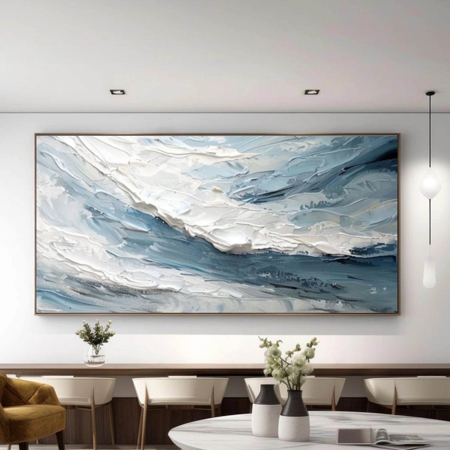 Blue & White Ocean And Sky Abstract Textured Canvas Art #OS 317