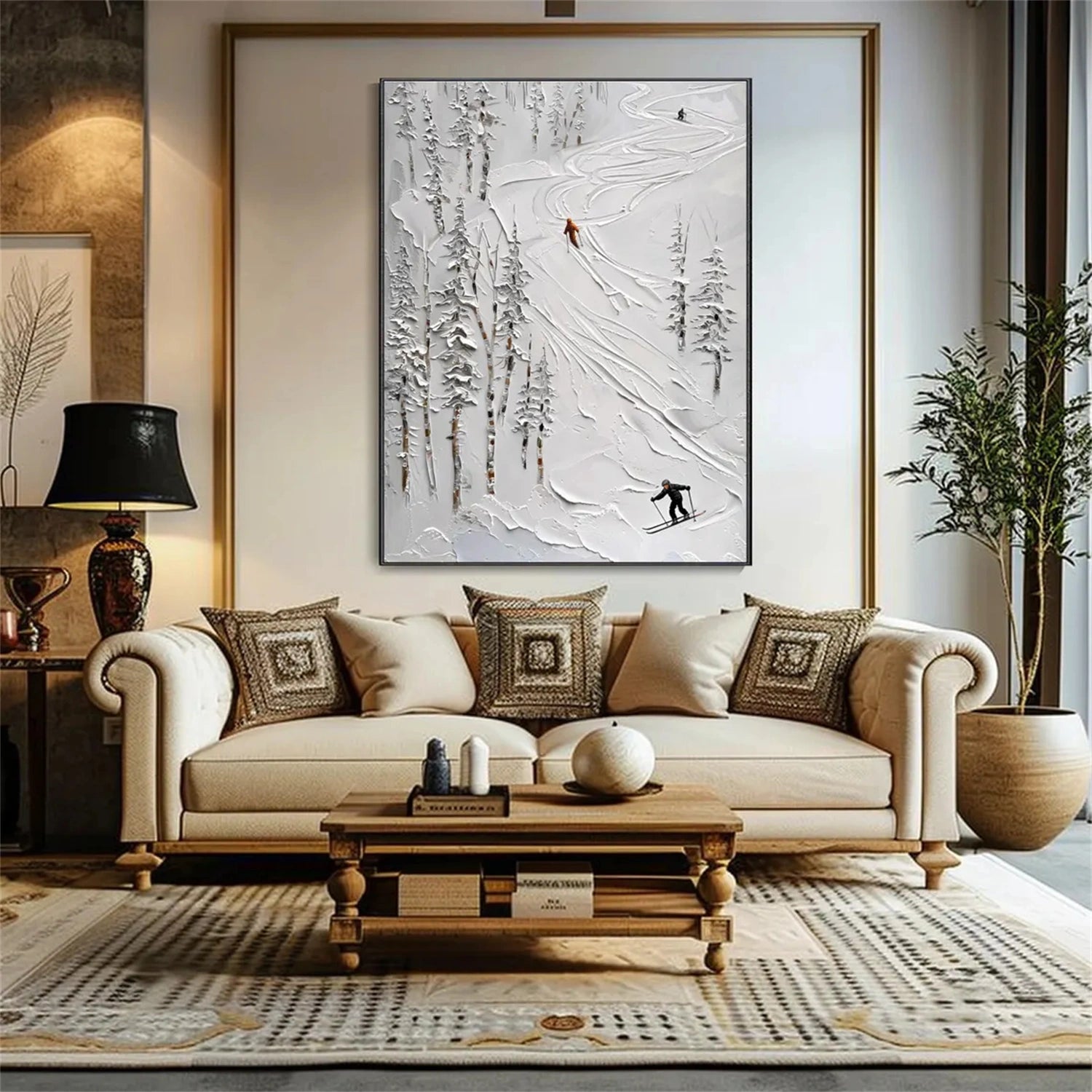 Custom Size Skiing Sport Art Textured Painting Canvas #SP030