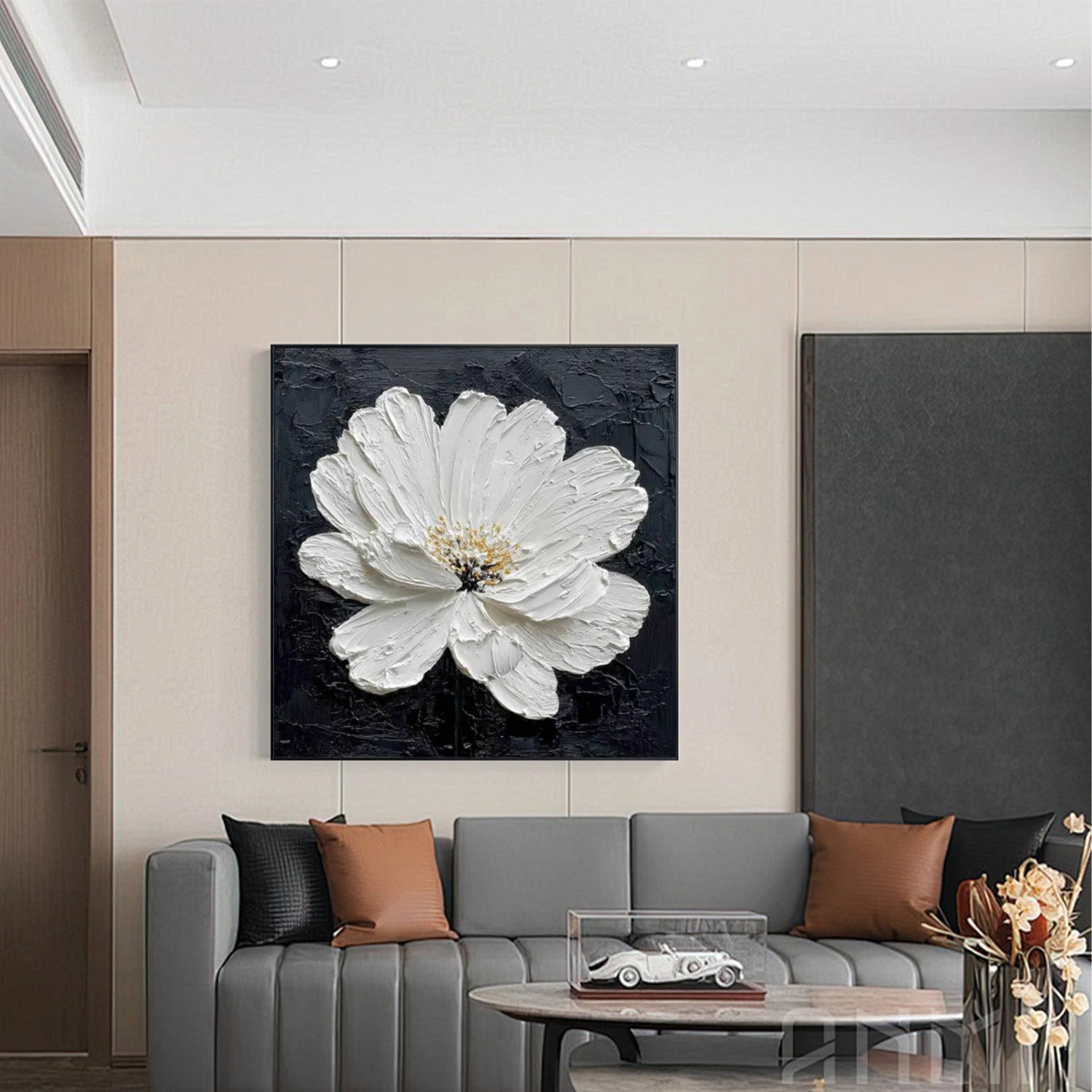 Black & White Flower & Tree Abstract Texture Canvas Art #FT 272