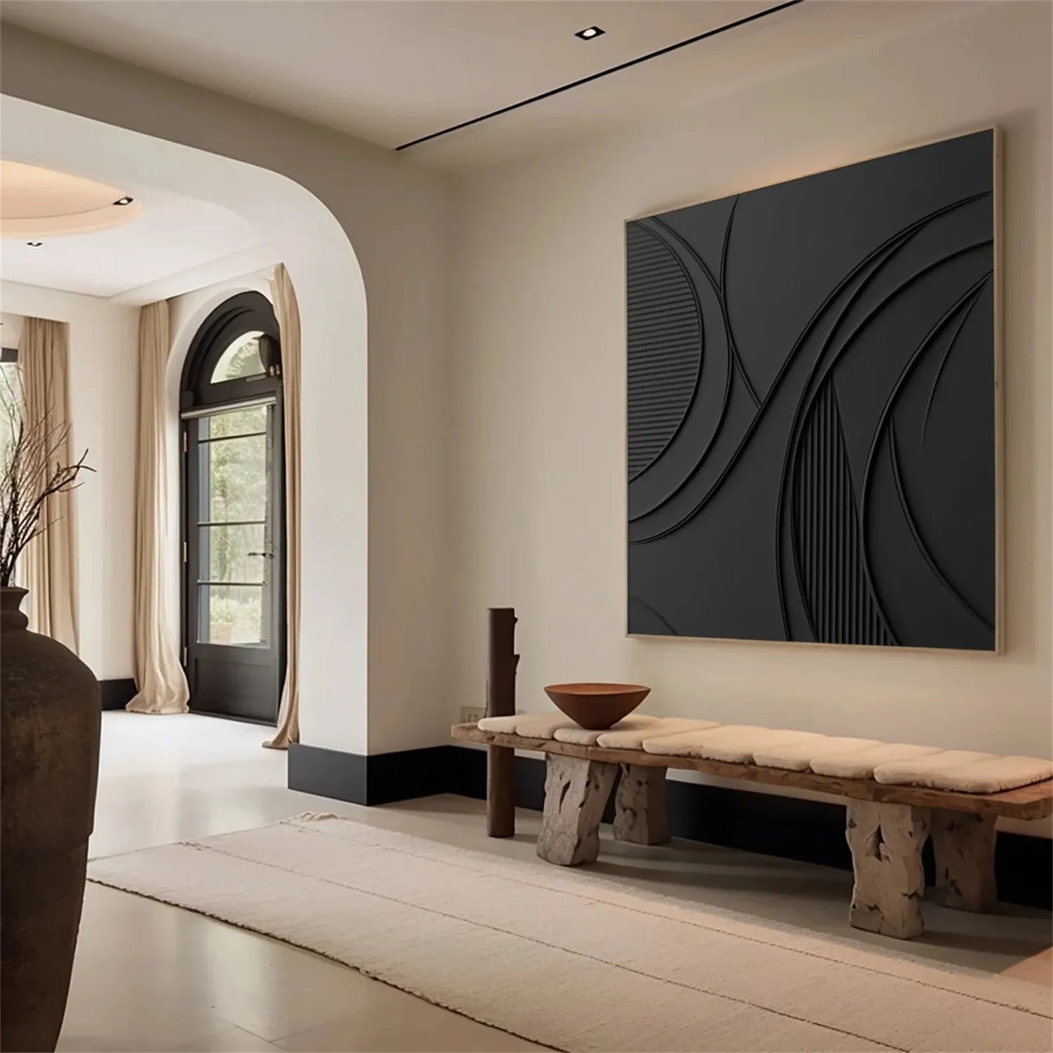 Black Minimalist Textured Painting Canvas #MZ128