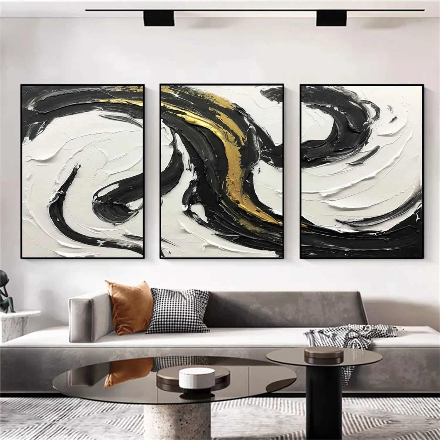 Black White Textured Minimalist Wall Art Set of 3 #MZ120