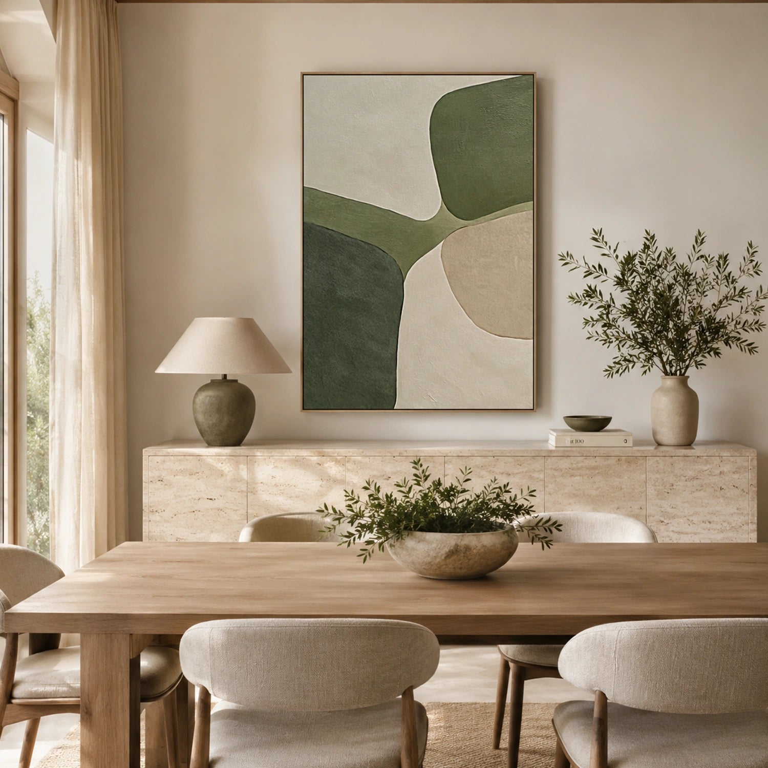 Beige & Green Abstract Wall Art #BG149