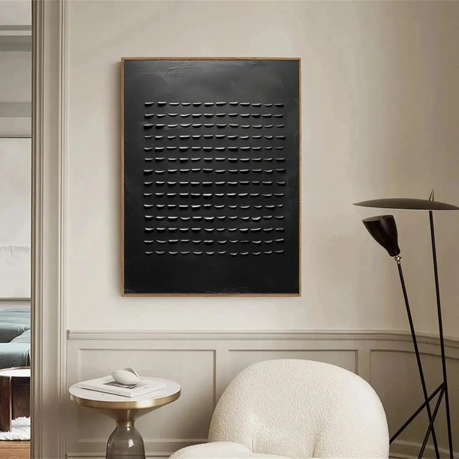 Black Minimalist Textured Painting Canvas #MZ094