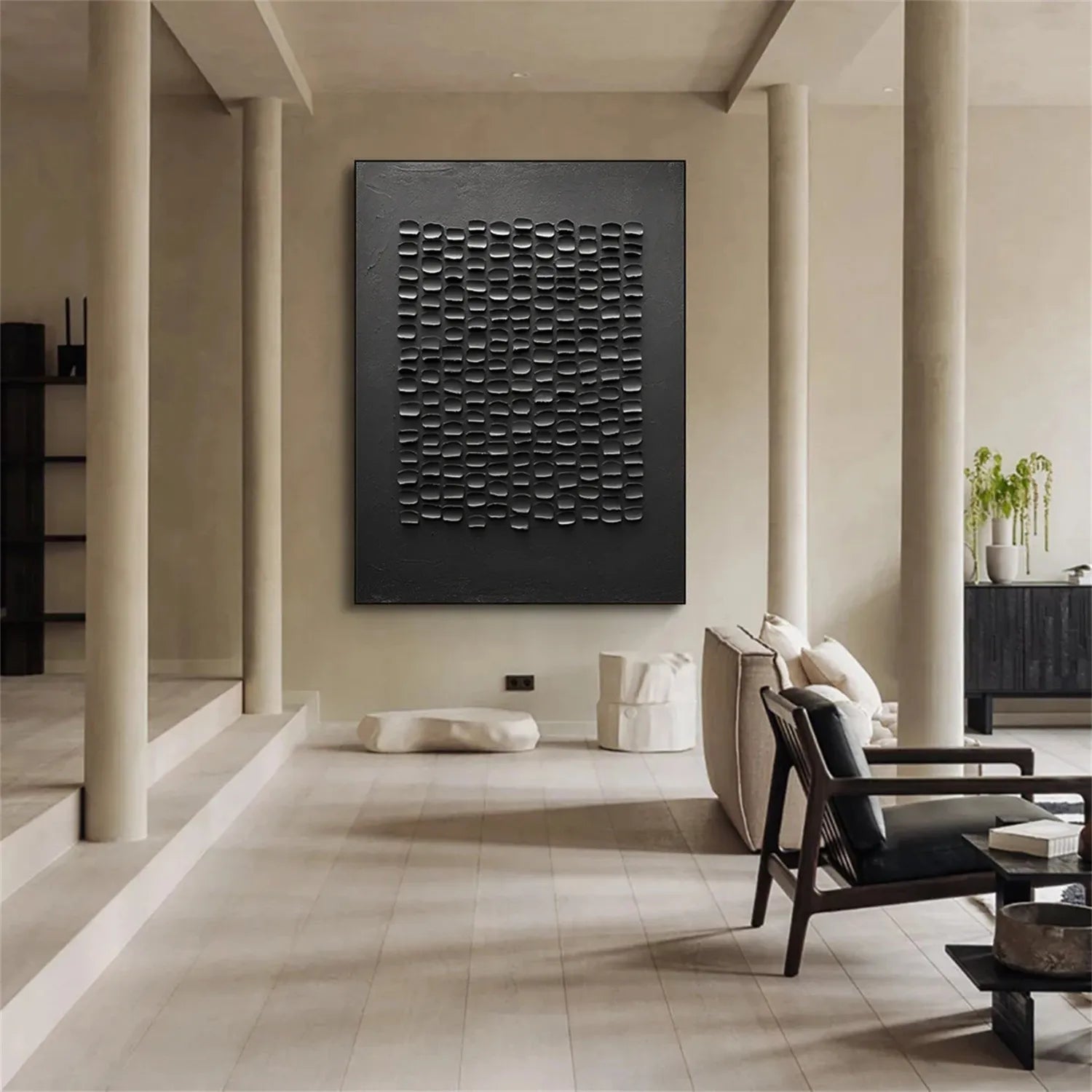 Black Plaster Art Minimalist Textured Painting #MZ095