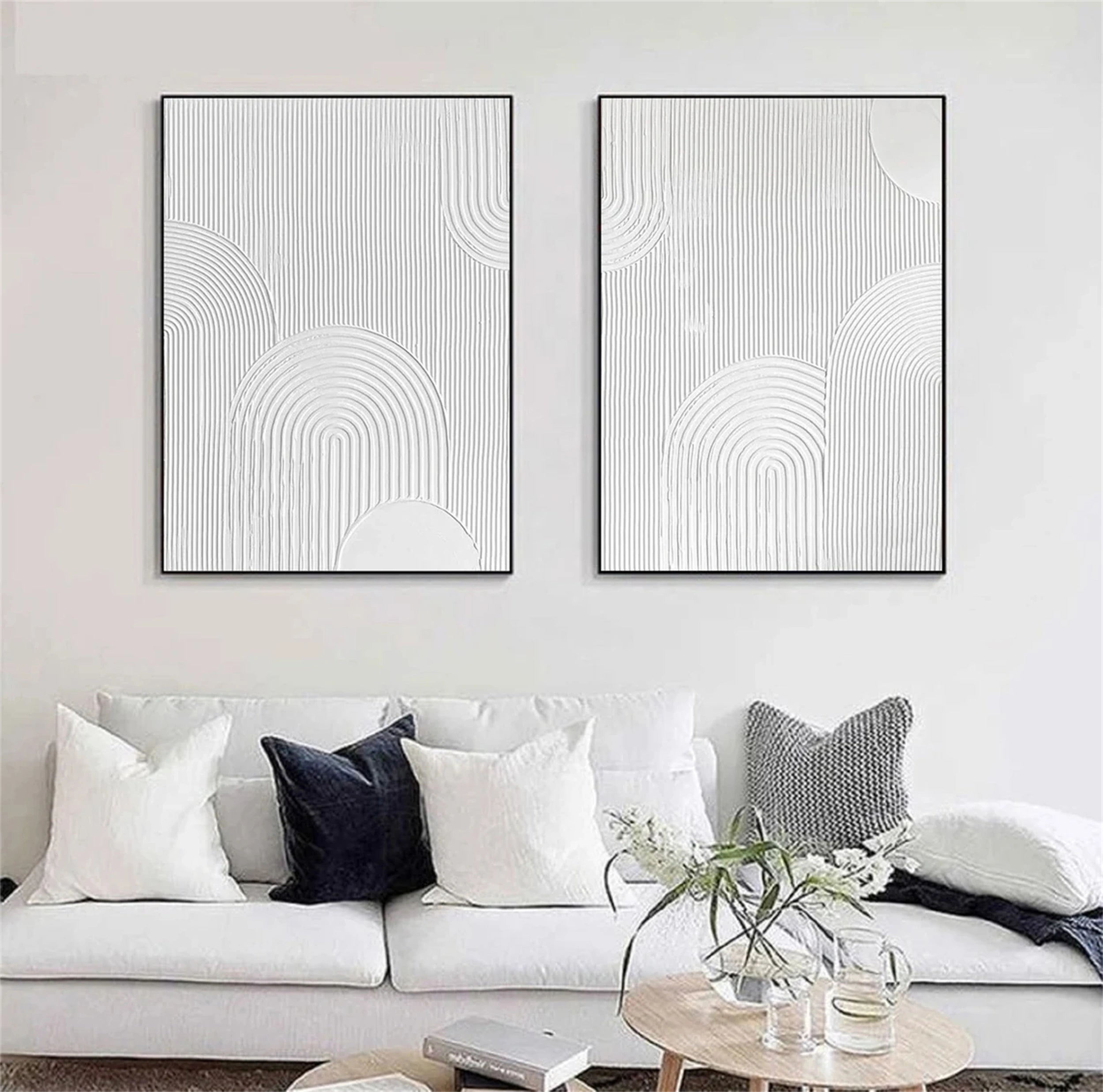 White Minimalist Textured Paintings Canvas Set of 2 #MM150
