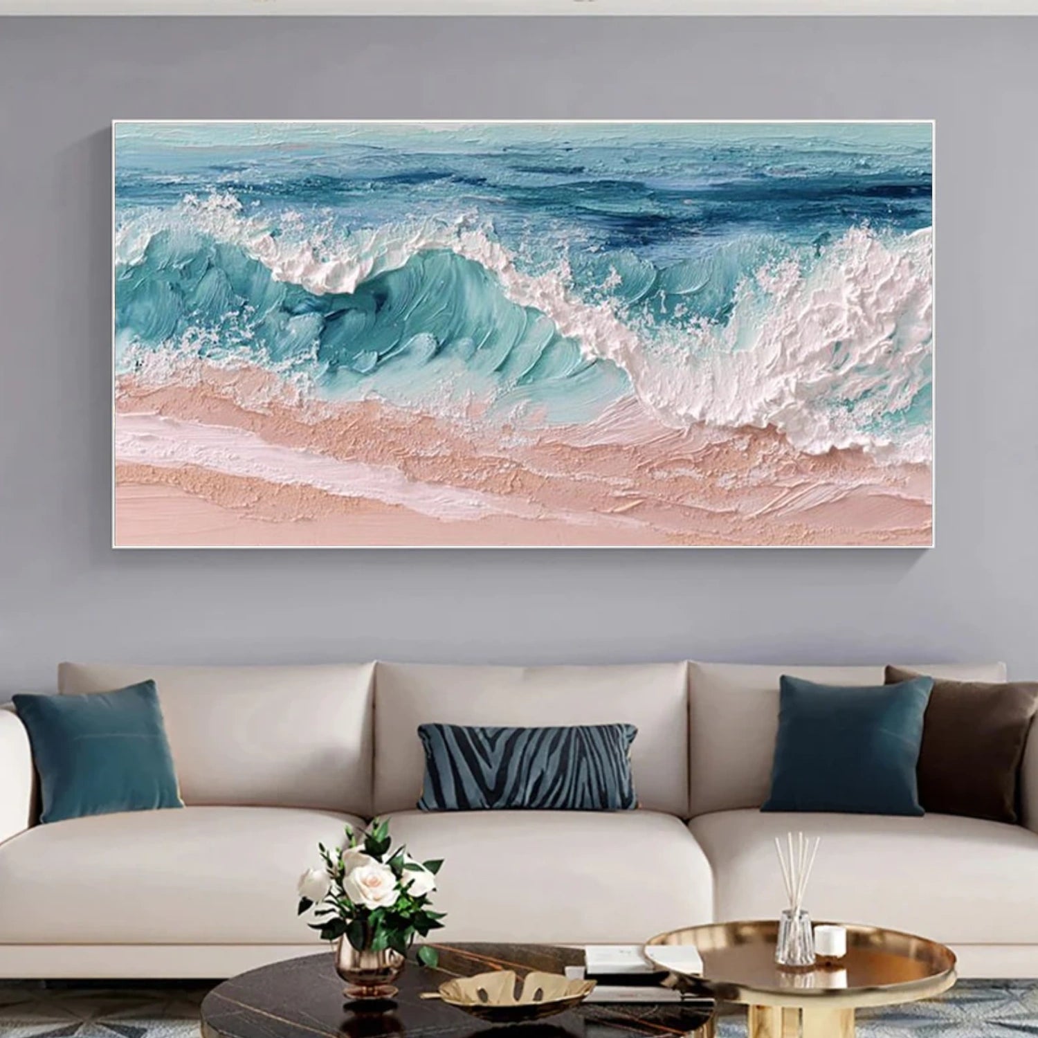 Ocean And Sky Abstract Textured Canvas Art #OS345