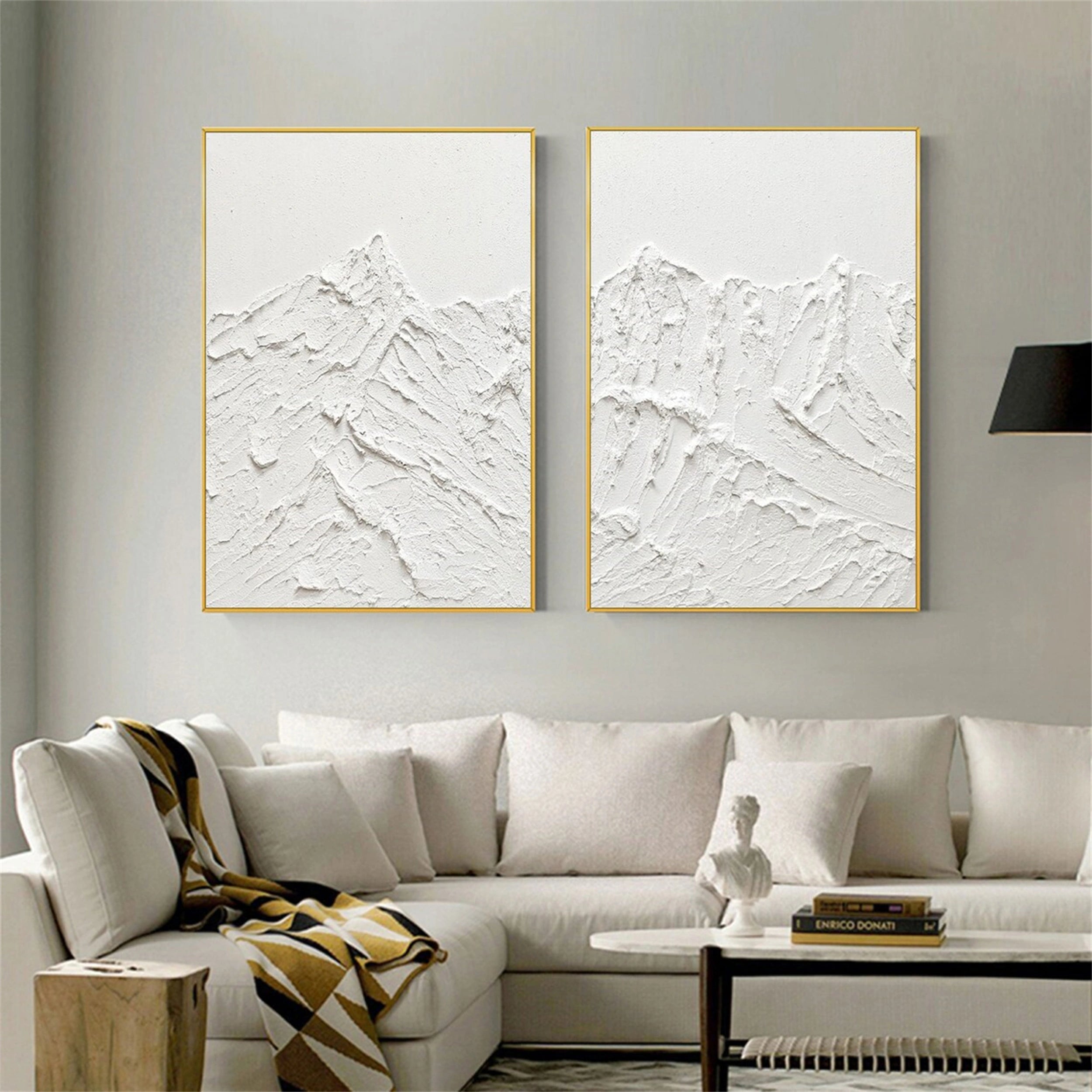 White Minimalist Textured Paintings Canvas Set of 2 #MM149