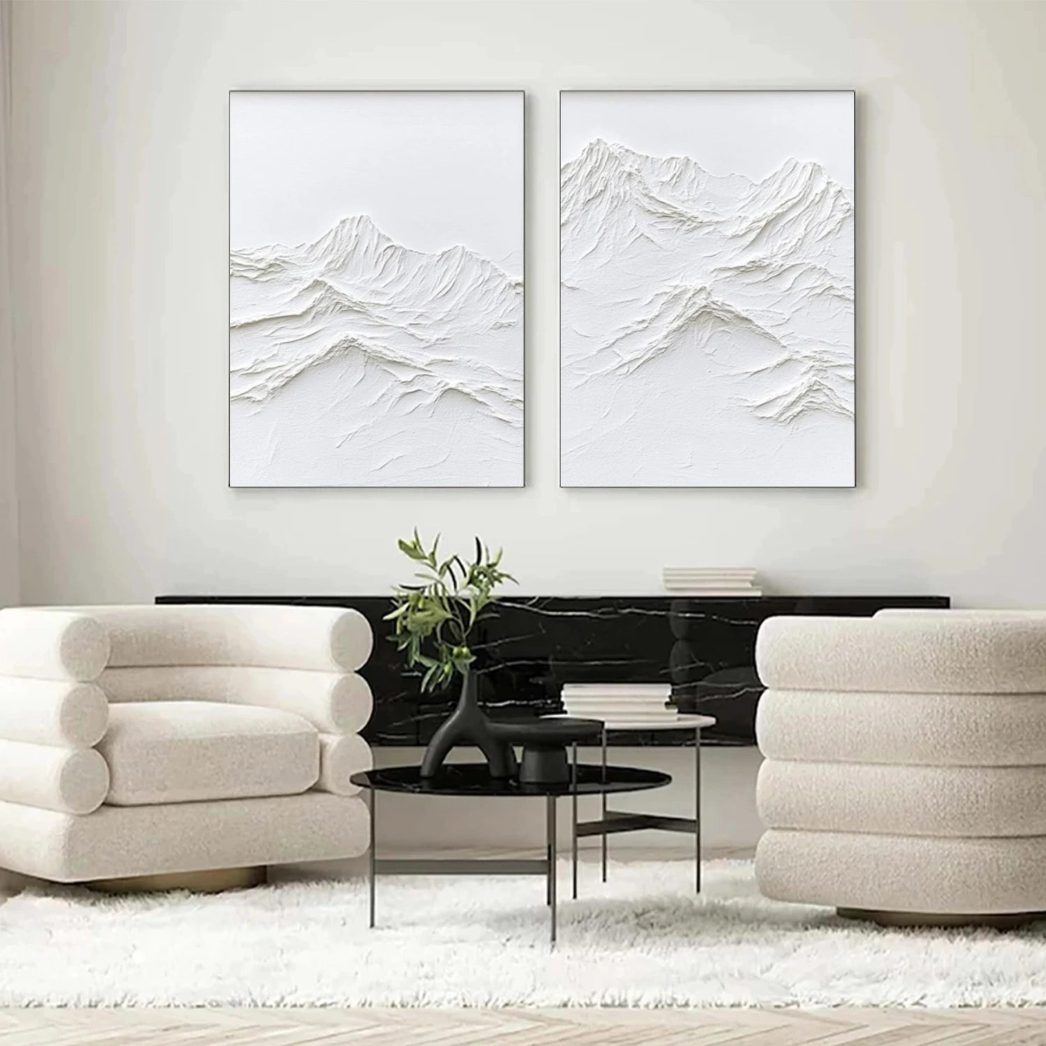White Minimalist Mountain Texture Canvas Set of 2 # MM391
