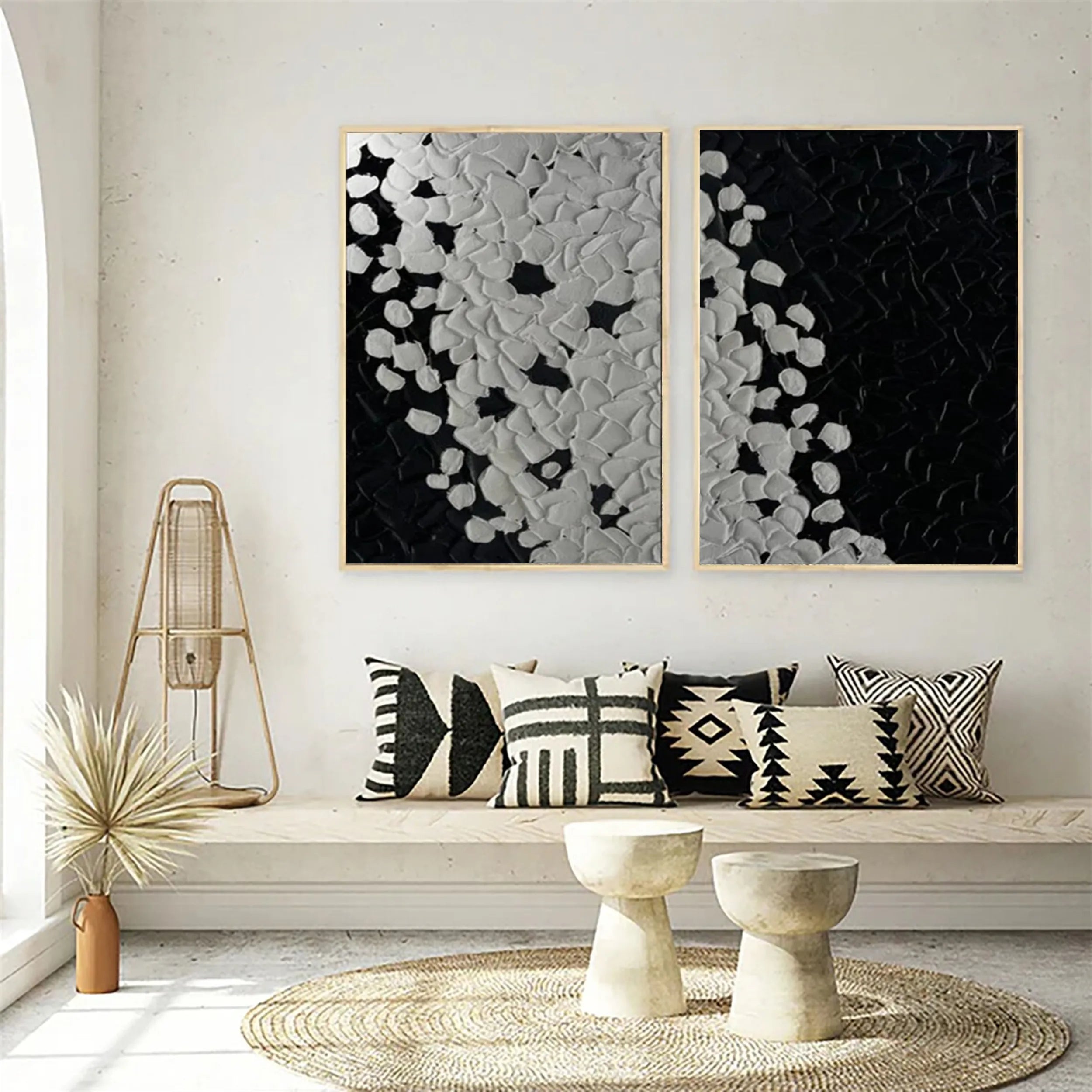 Black White Textured Minimalist Wall Art Set of 2 #MZ107