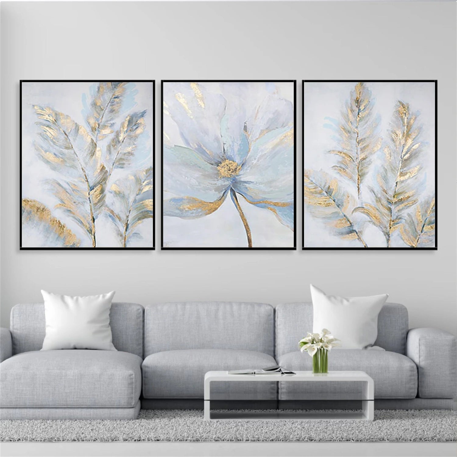 Flower & Tree Abstract Canvas Art Set of 3 #FT 303