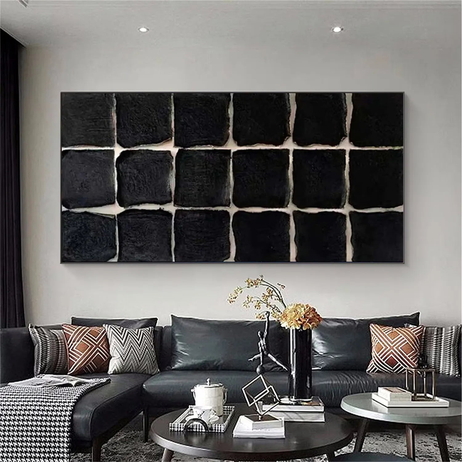 Black Minimalist Textured Painting Canvas #MZ116
