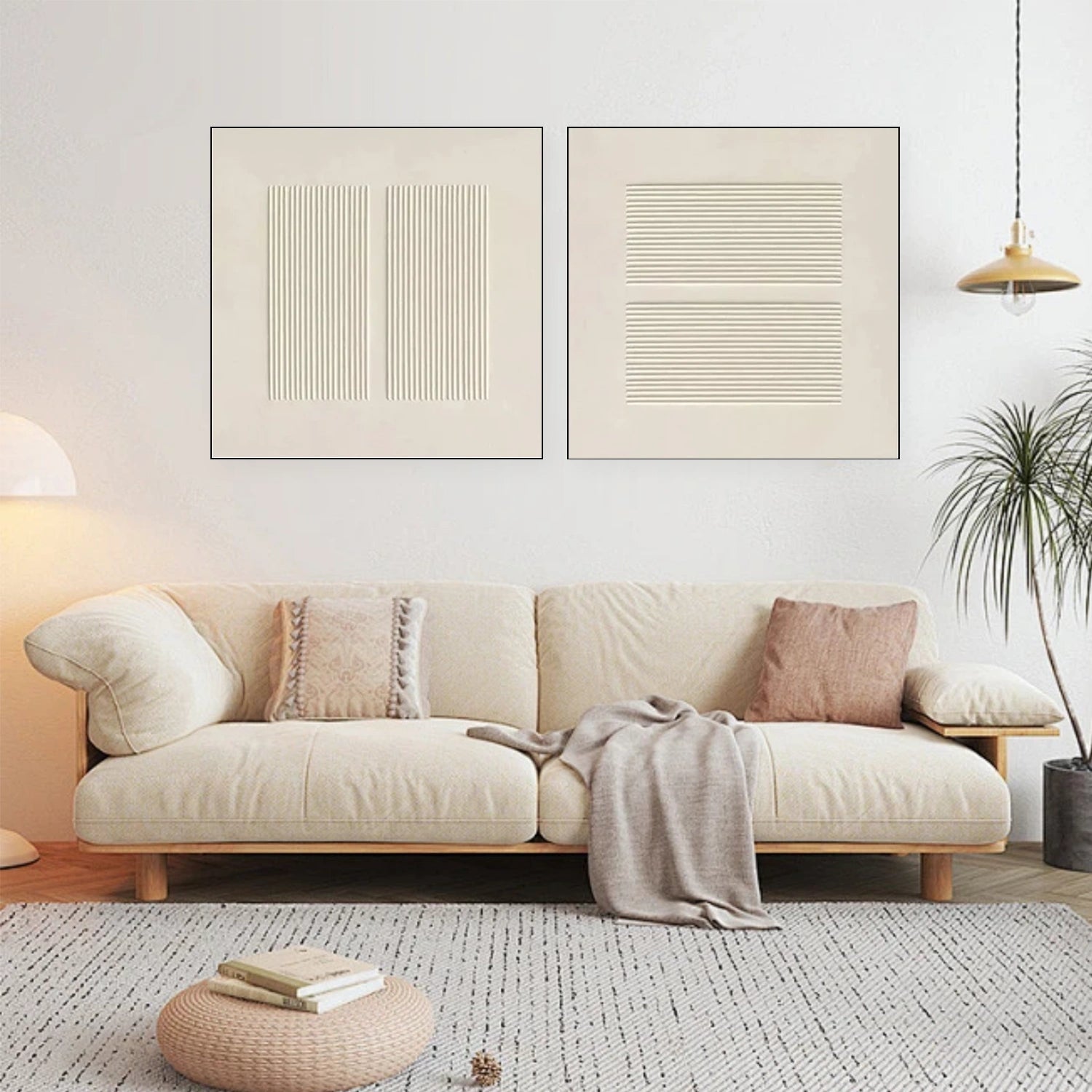 Beige Abstract Textured Square Set of 2 Wall Art #BB171