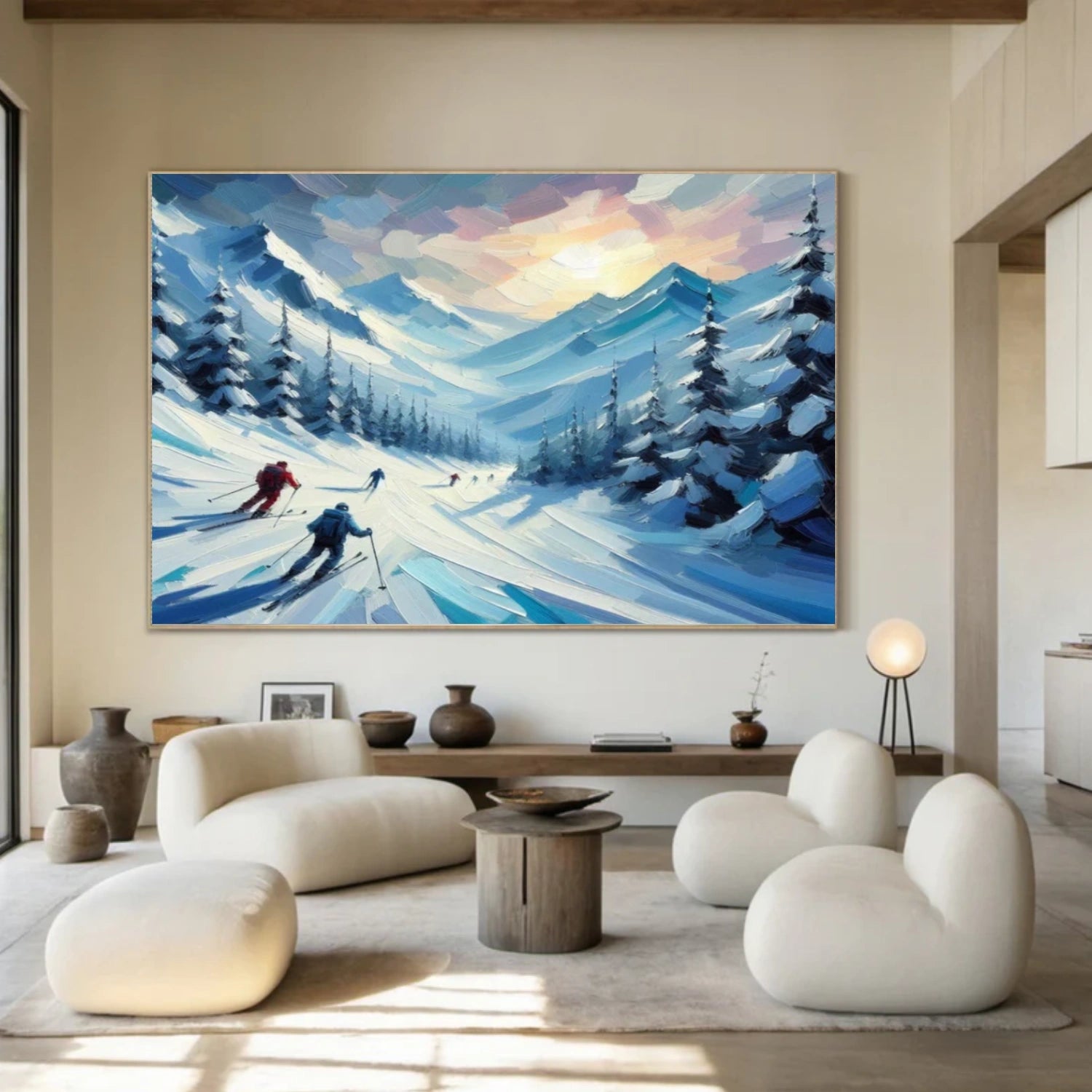 Skiing Sport Art Textured Painting Canvas # SA039