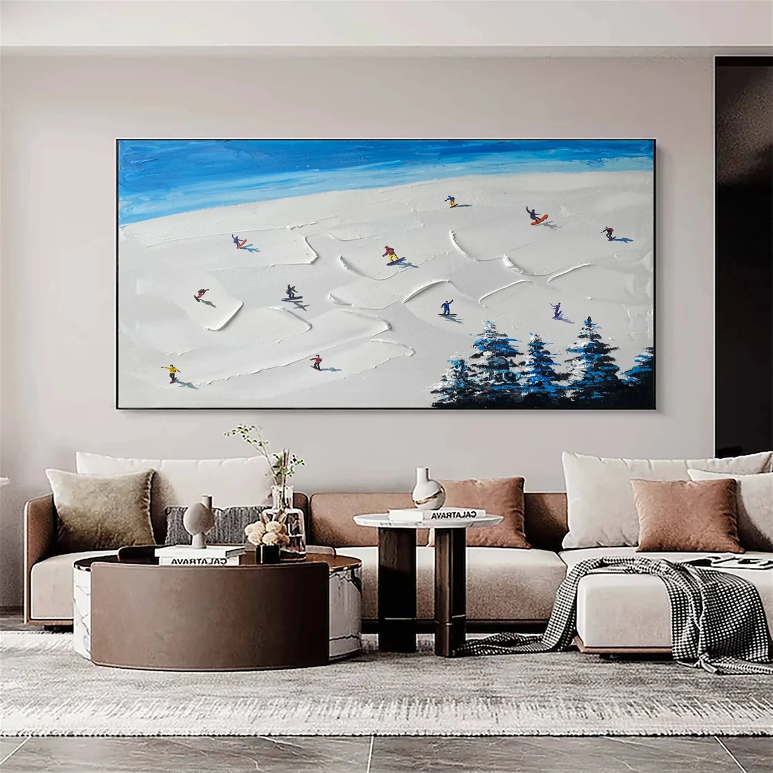 Skiing Sport Art Textured Painting Canvas #MM220