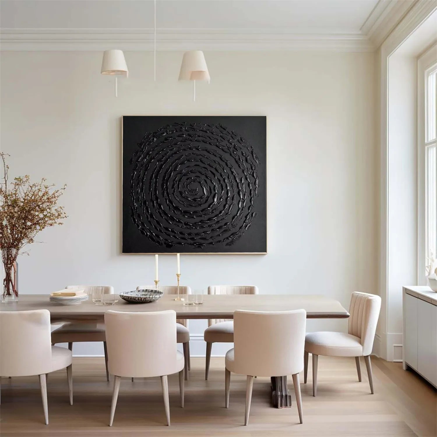 Black Minimalist Textured Painting Canvas #MZ113