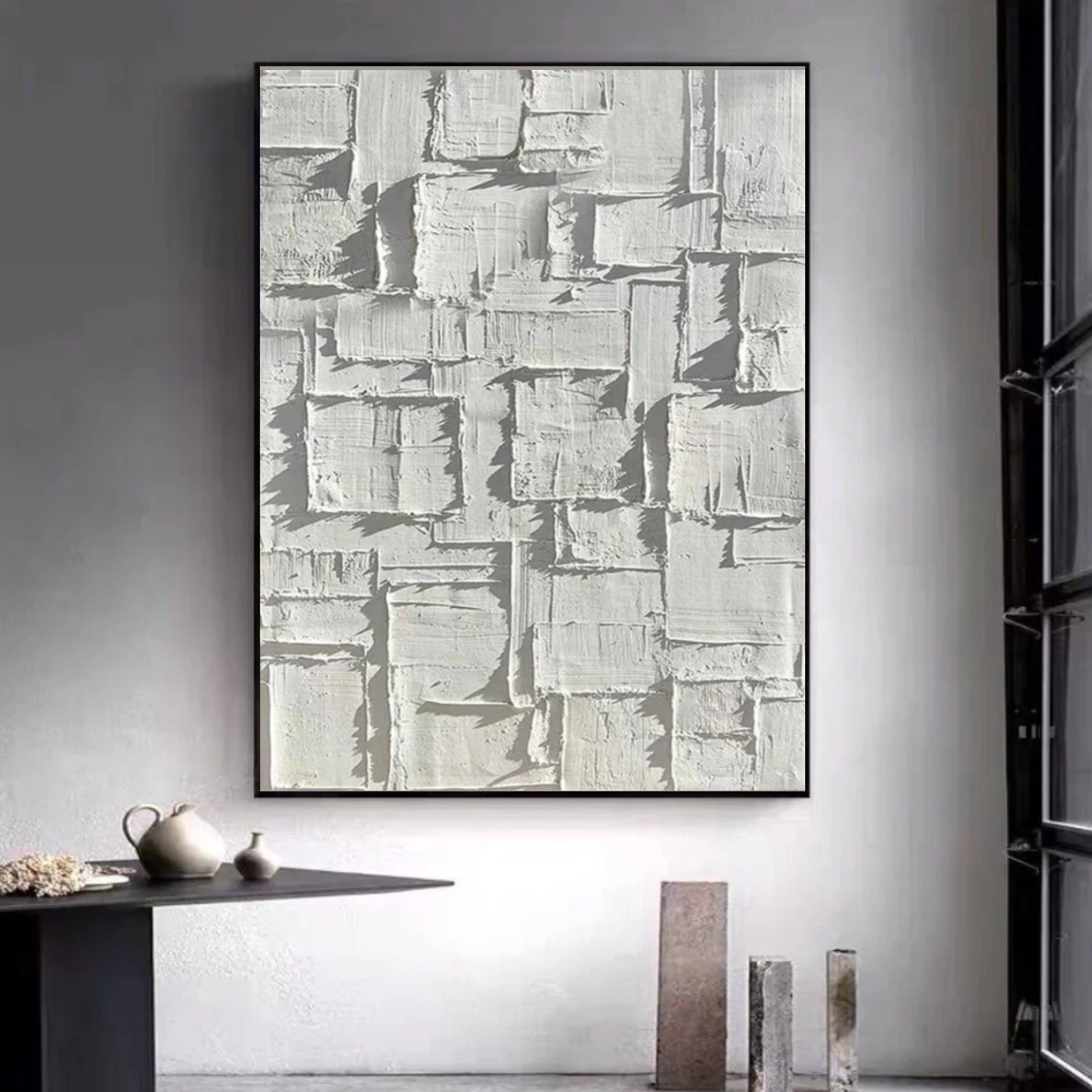 White Abstract Textured Wall Art #AB 551