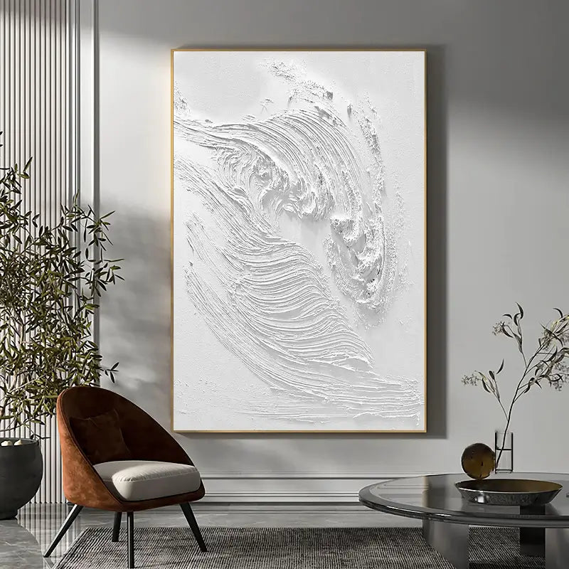 White Minimalist Textured Painting Canvas #MM001-Vertical