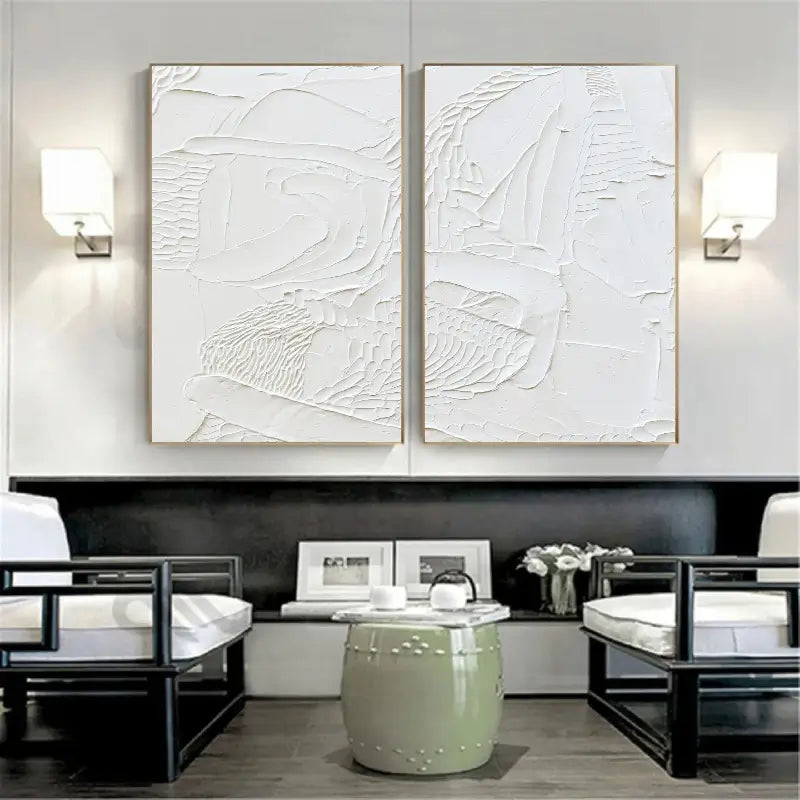 White Minimalist Textured Paintings Canvas Set of 2 #MM045