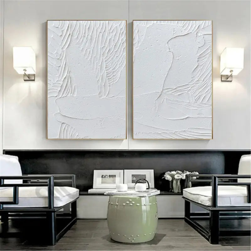 White Minimalist Textured Paintings Canvas Set of 2 #MM047
