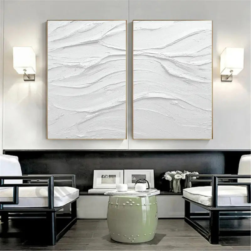 White Minimalist Textured Paintings Canvas Set of 2 #MM050