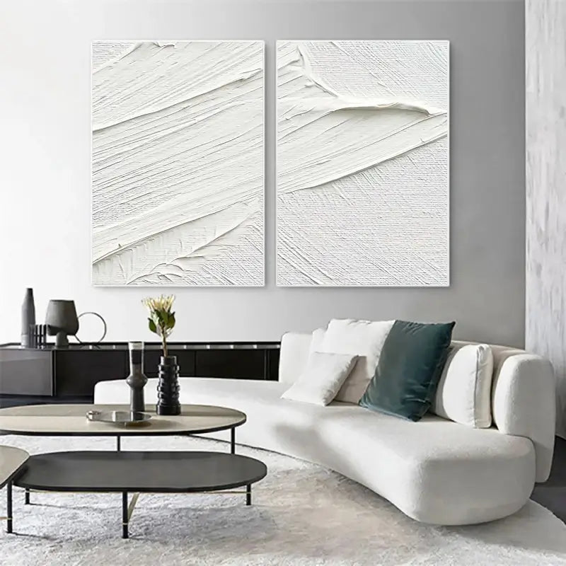 White Minimalist Textured Paintings Canvas Set of 2 #MM052