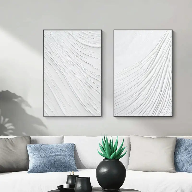 White Minimalist Textured Paintings Canvas Set of 2 #MM060
