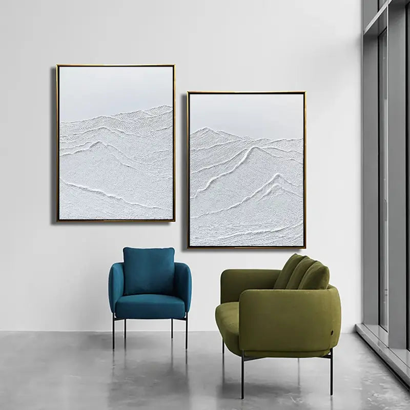 White Minimalist Textured Paintings Canvas Set of 2 #MM066