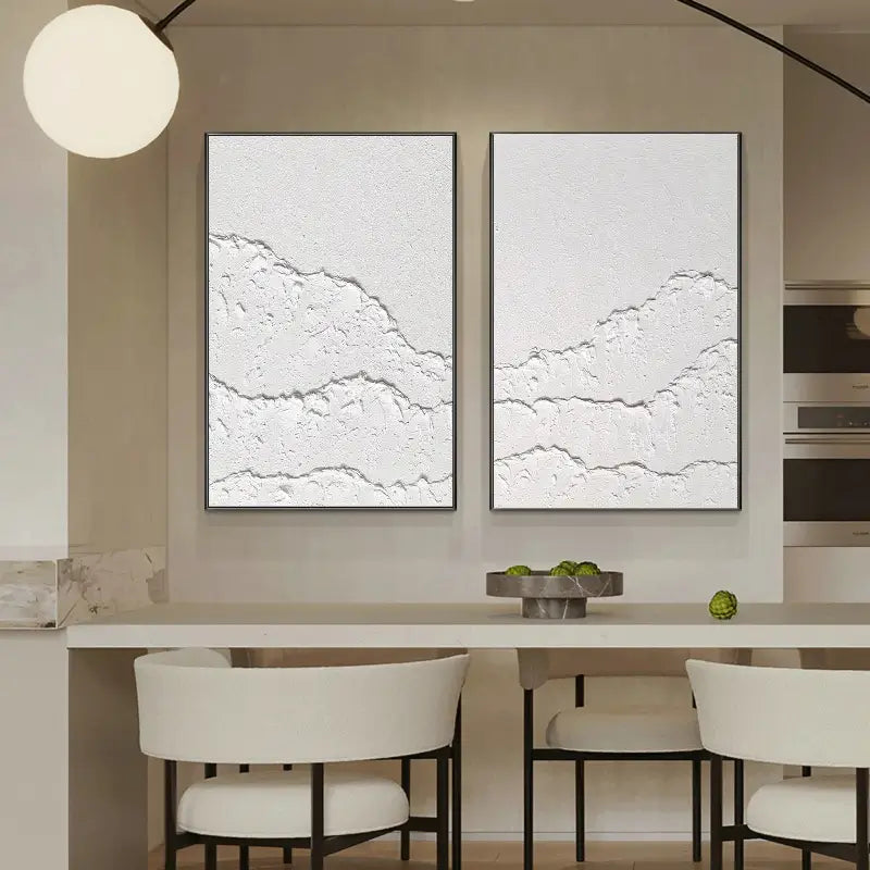 White Minimalist Textured Paintings Canvas Set of 2 #MM067