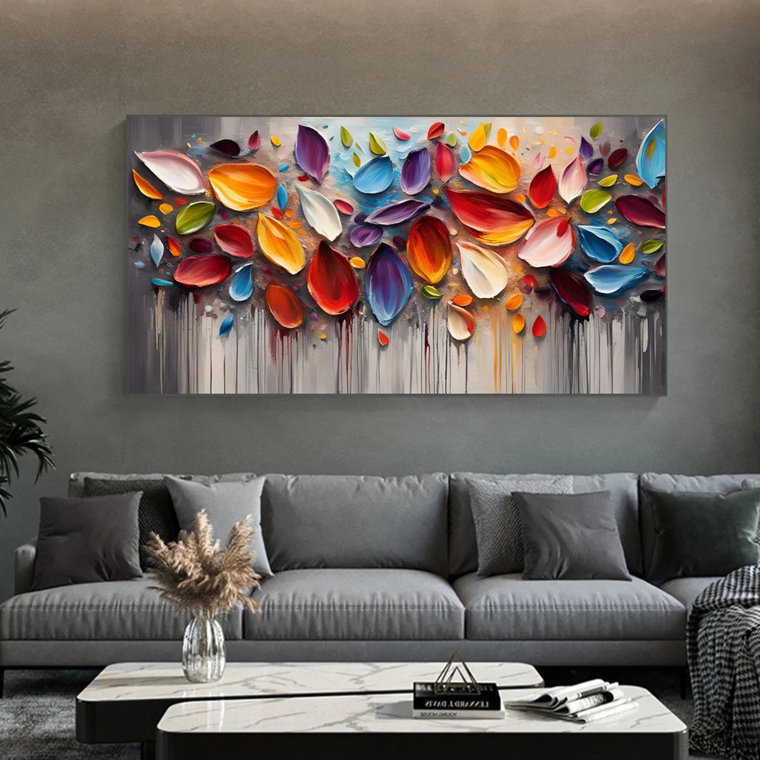 Colorful Flower & Tree Abstract Texture Canvas Art #FT 295