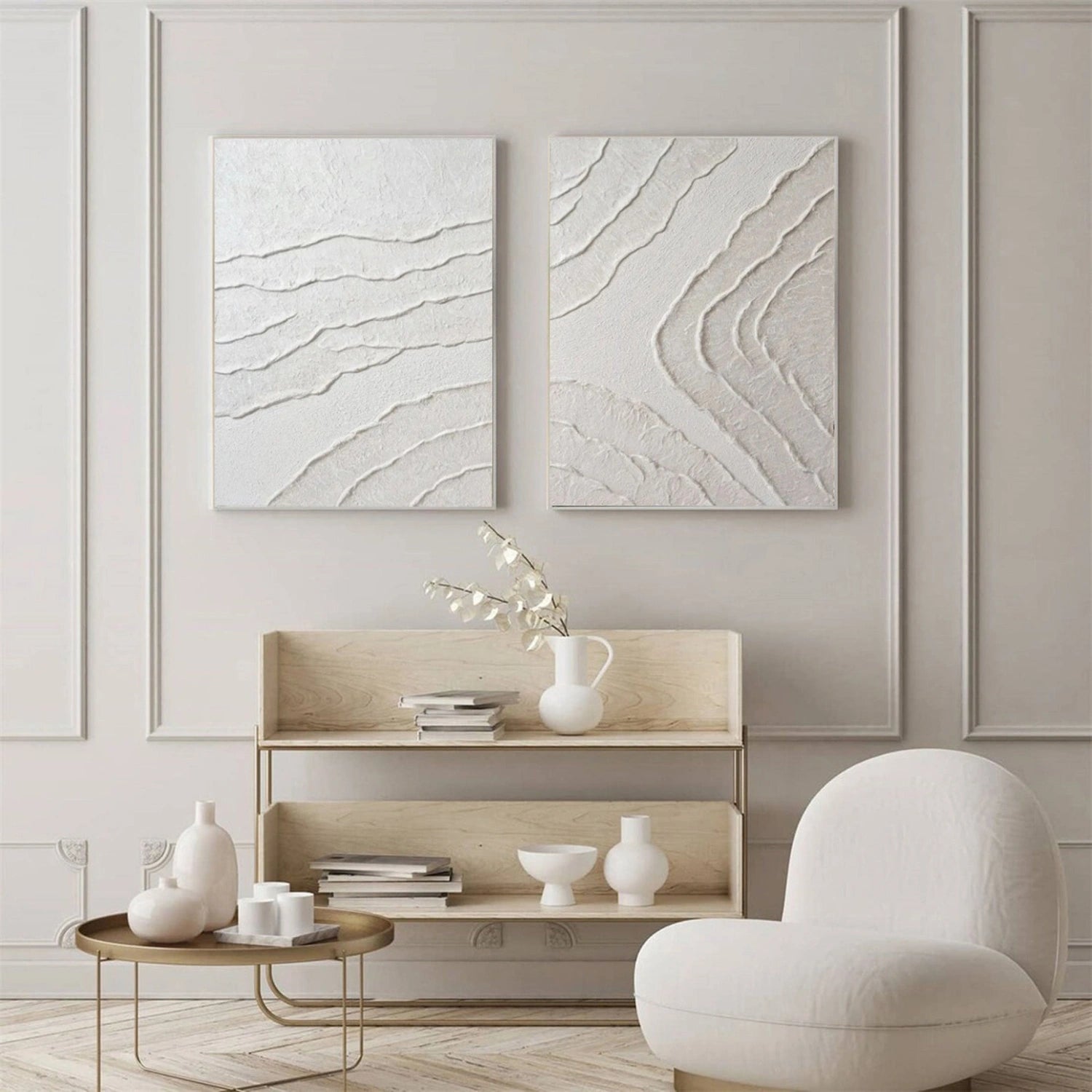 White Minimalist Textured Painting Canvas Set of 2 #MM305