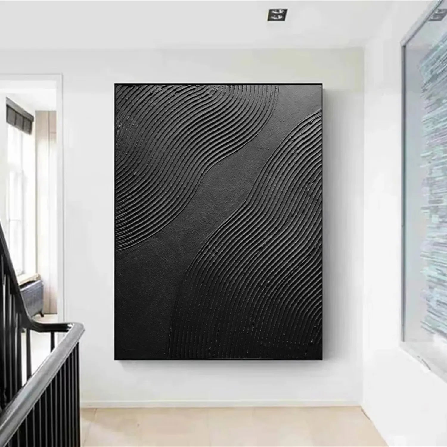 Black Minimalist Textured Painting Canvas #MZ103