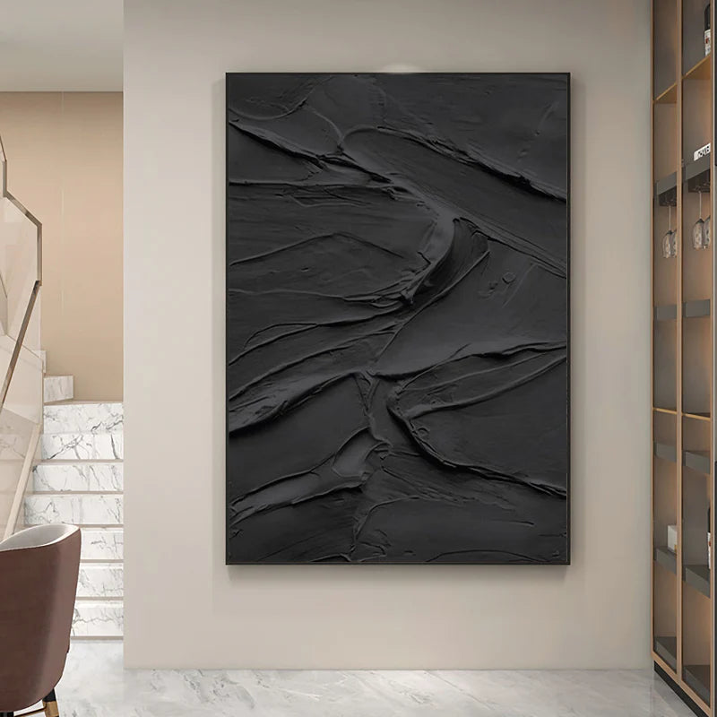 Black Plaster Art Minimalist Textured Painting #MZ117