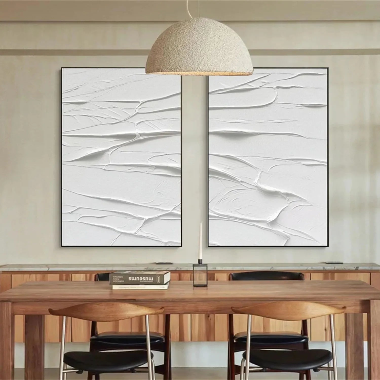 White Minimalist Textured Paintings Canvas Set of 2 #MM273