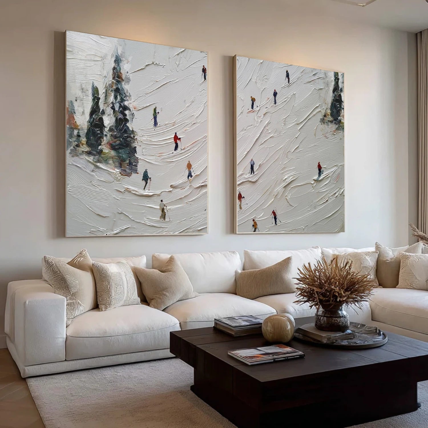 Skiing Sport Art Textured Painting Canvas Set of 2 # SA067