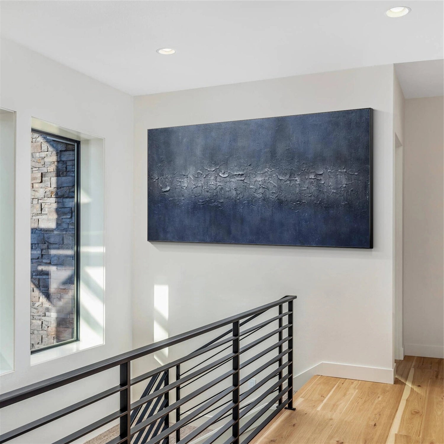 Blue Minimalist Textured Canvas Art #MM342