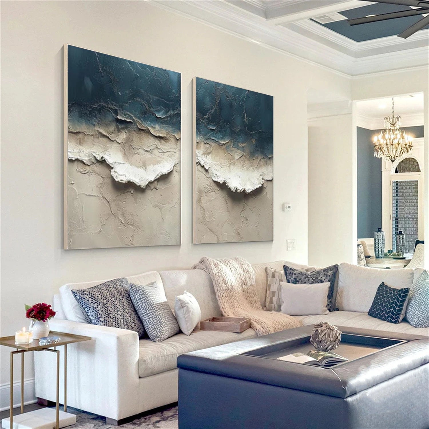 Ocean And Sky Abstract Textured Canvas Art Set of 2 #OS363