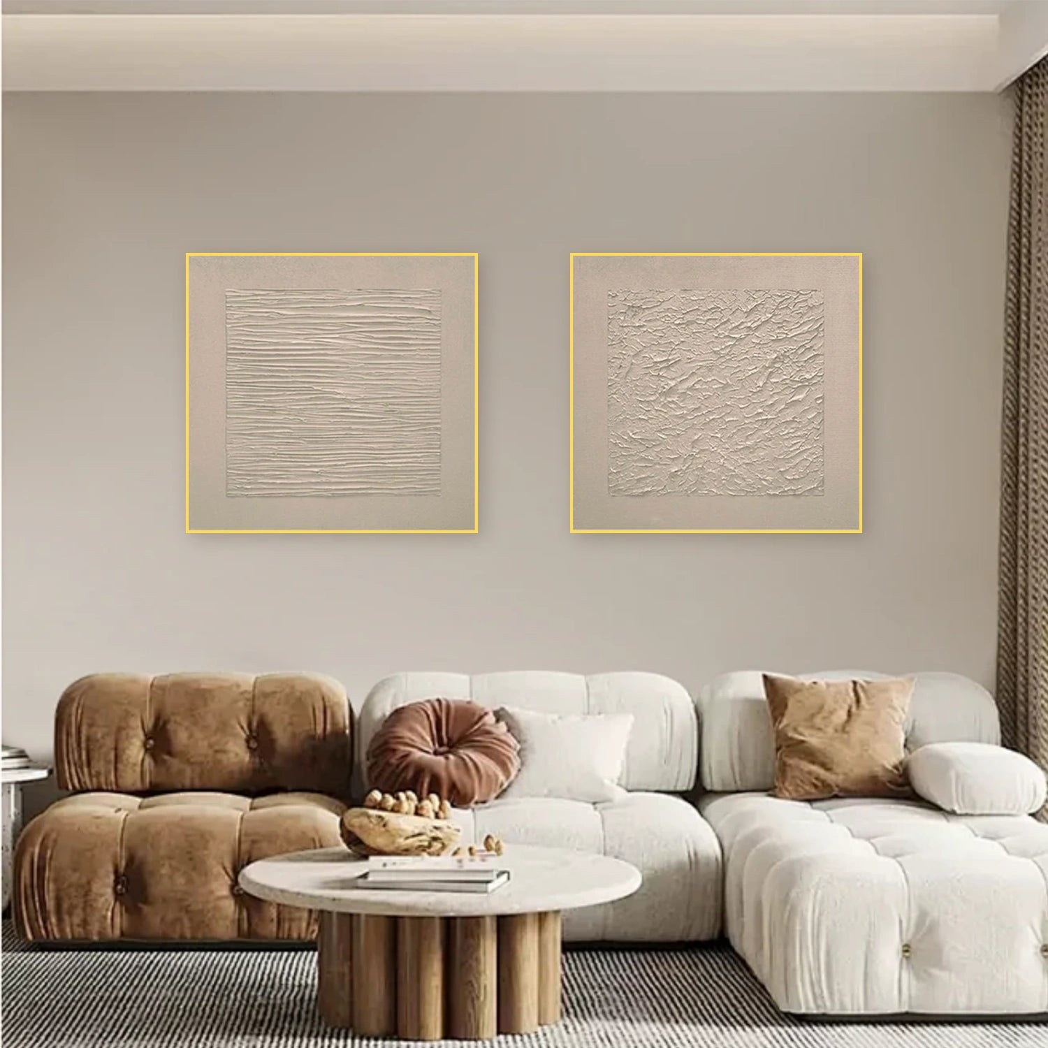 Beige Abstract Textured Square Set of 2 Wall Art #BB170