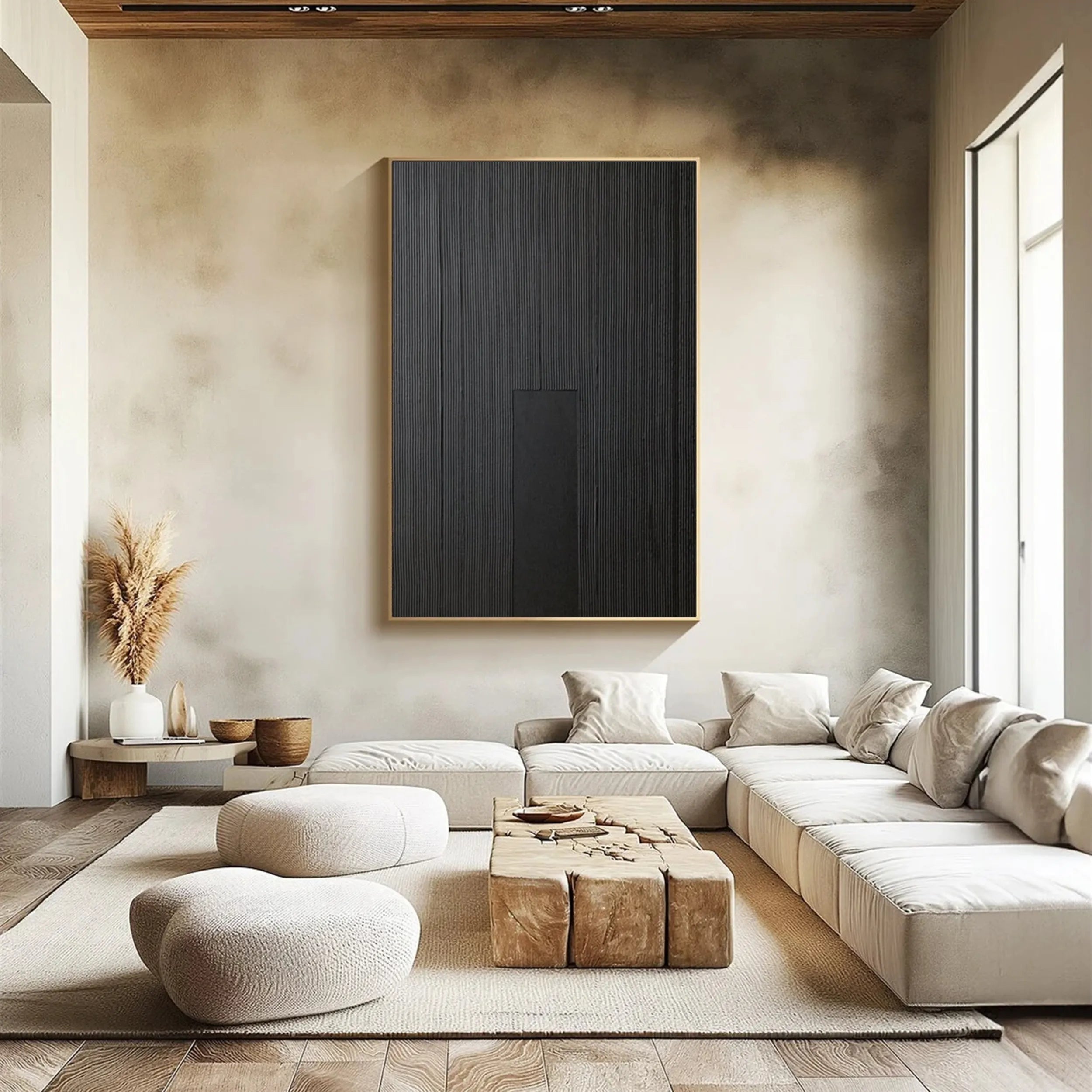 Black Minimalist Textured Painting Canvas #MZ088