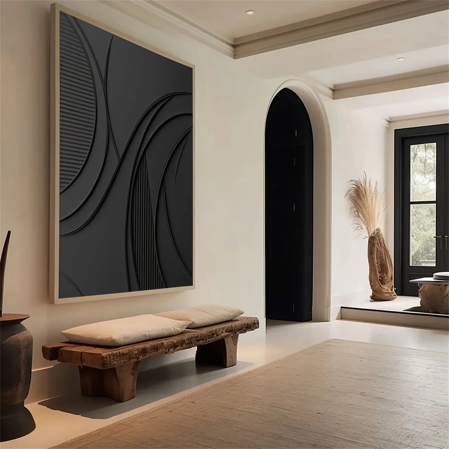 Black Minimalist Textured Painting Canvas #MZ128